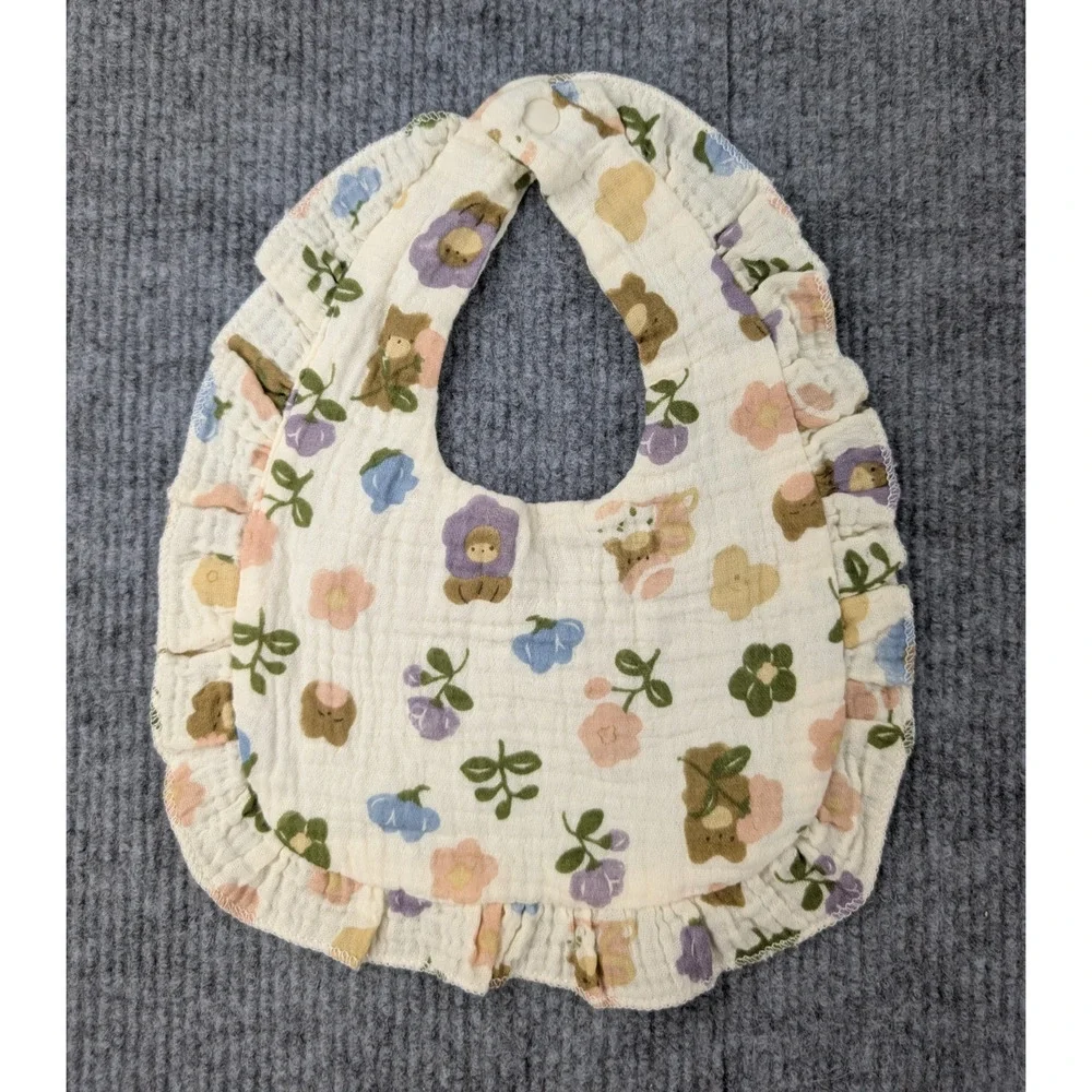 Cotton Gauze Bib Lot of 3 Natural FIber Neutral Graphic Floral Animal Minimal